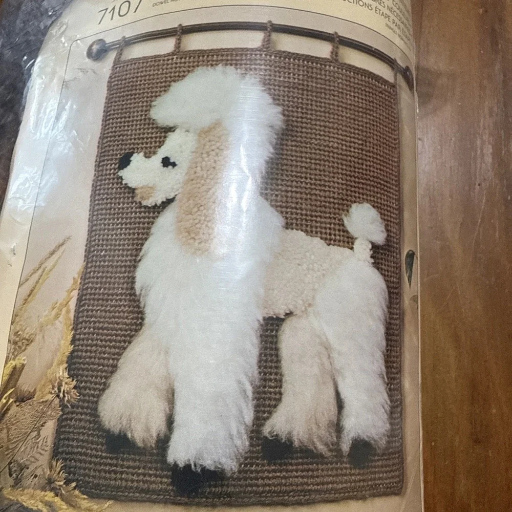 Vintage Large 19x24 Wall Hanging Latch Hook Napoleon Poodle Mid Century Kit NEW